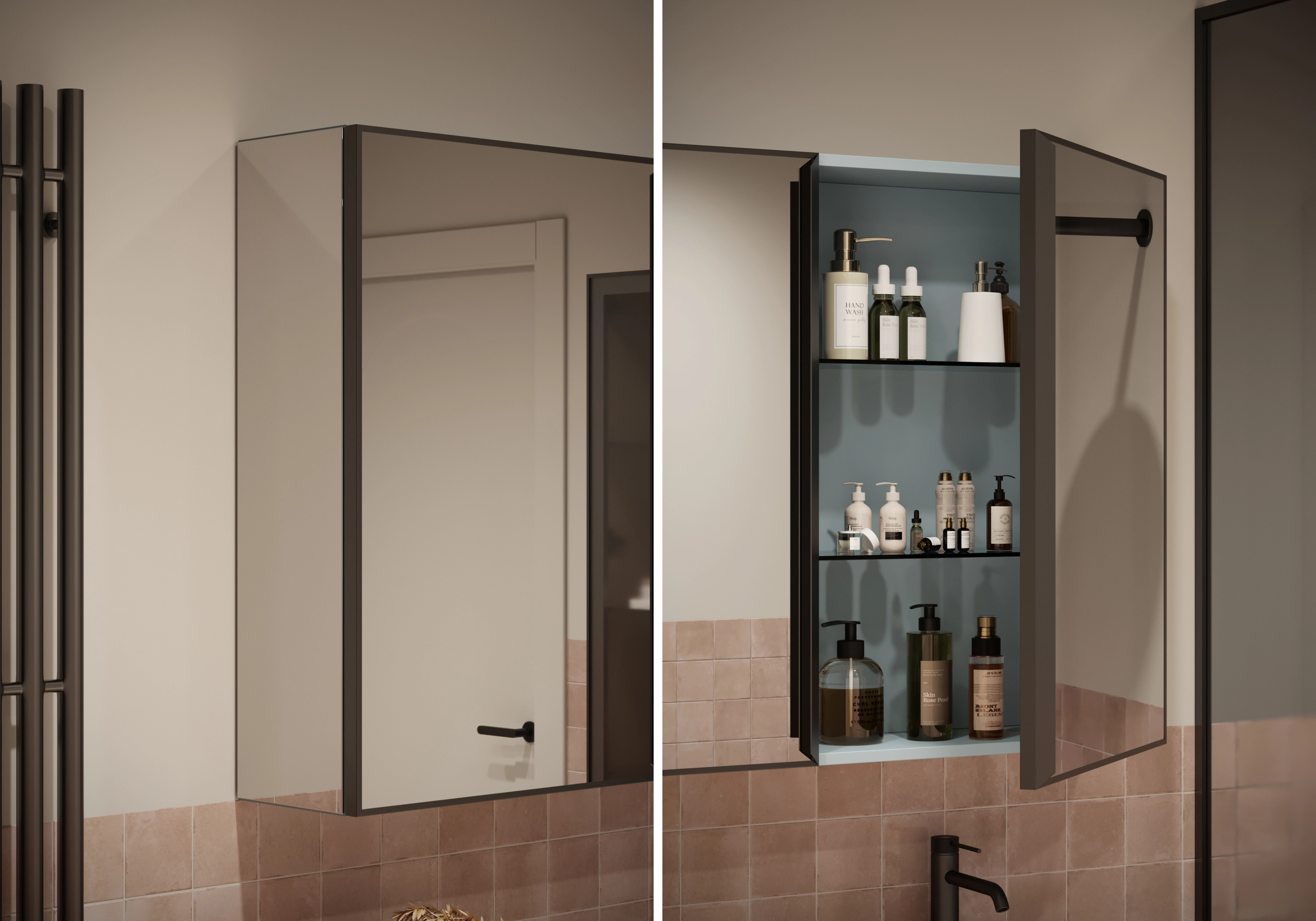 Шкаф в ванную комнату Пьоджа-3 подвесной с зеркалом