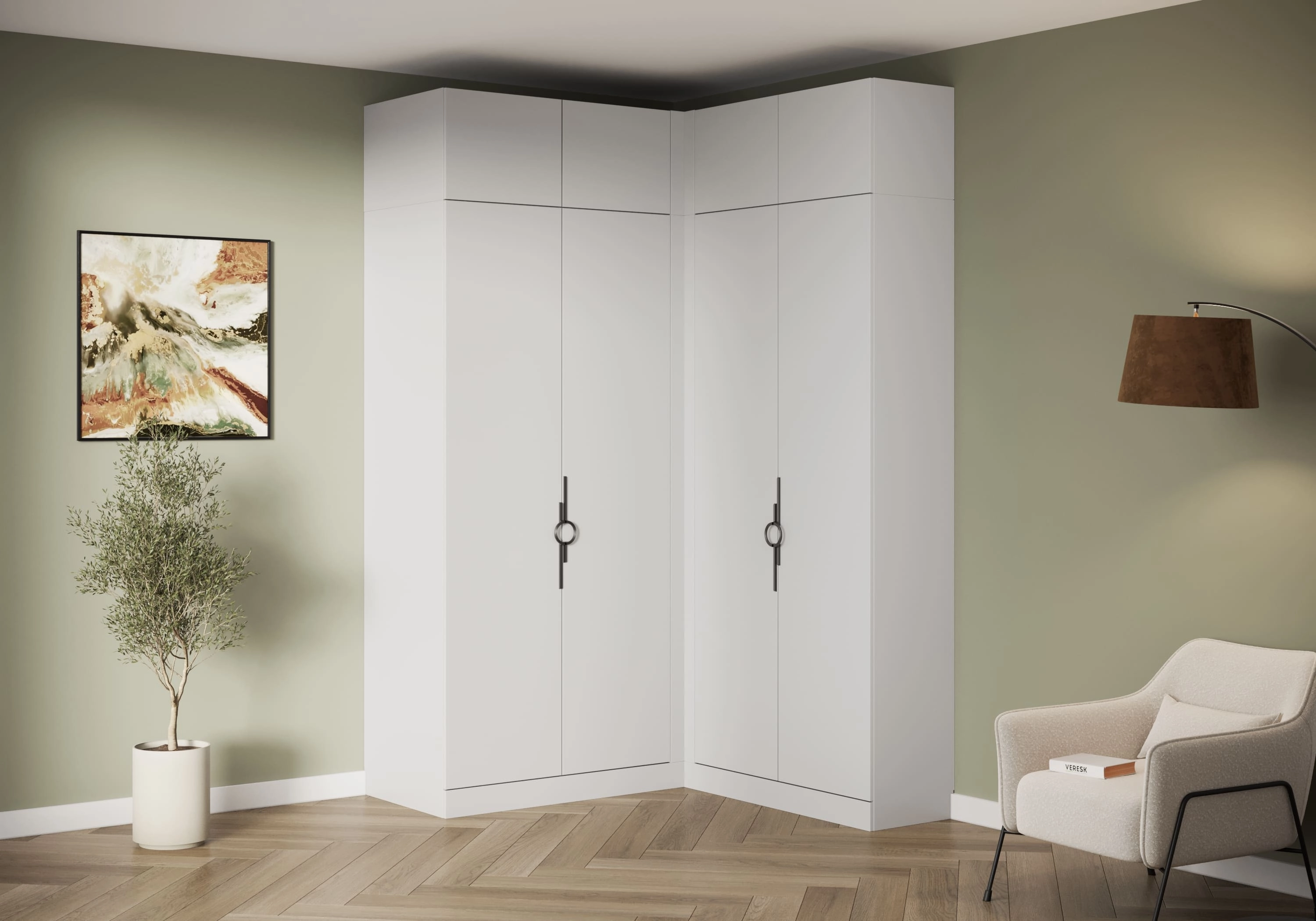 Распашной шкаф угловой Элавия-2-400 с антресолью