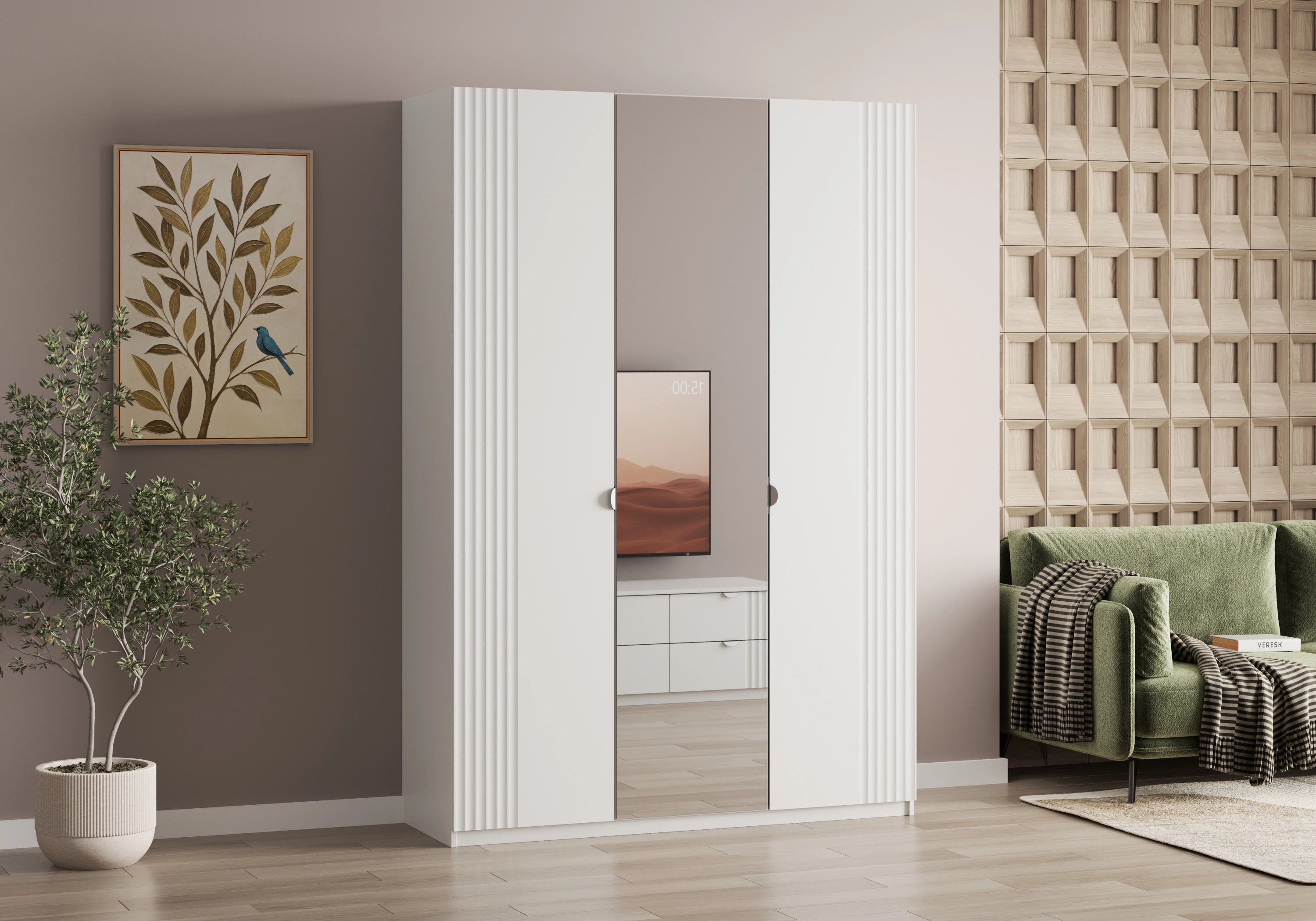 Распашной шкаф Санторини-3 с зеркалом