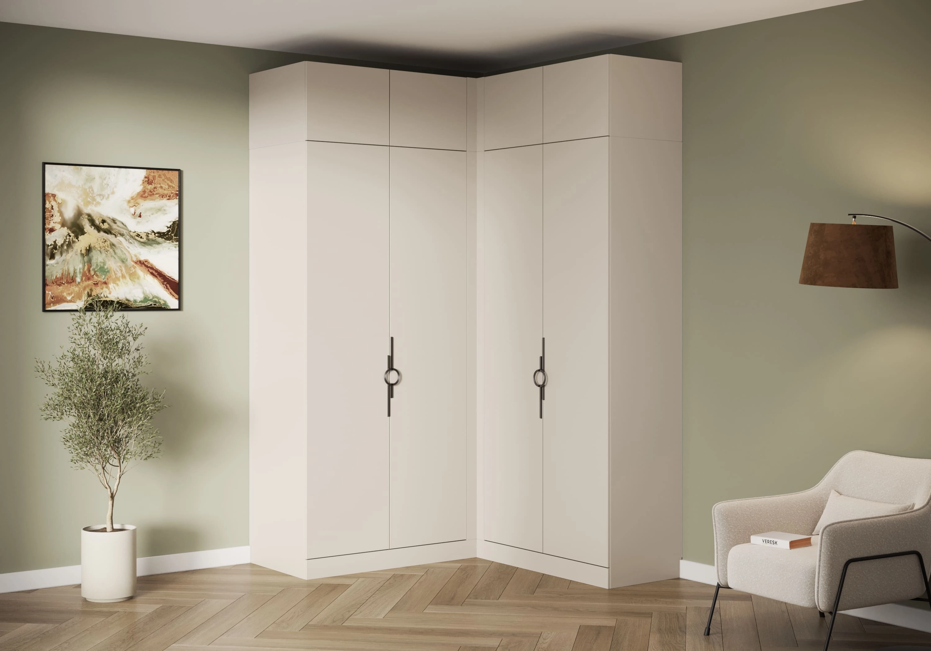 Распашной шкаф угловой Элавия-2-500 с антресолью