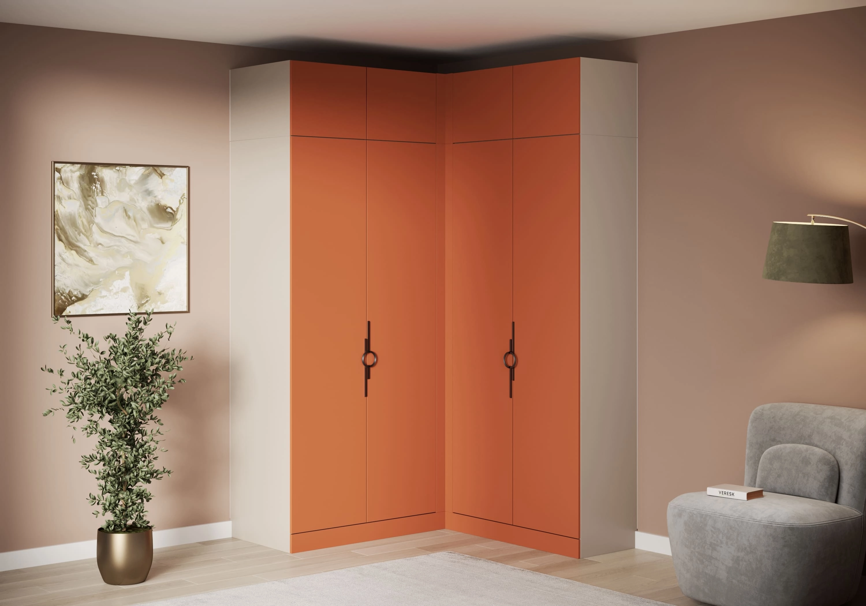 Распашной шкаф угловой Элавия-2-450 Премиум с антресолью