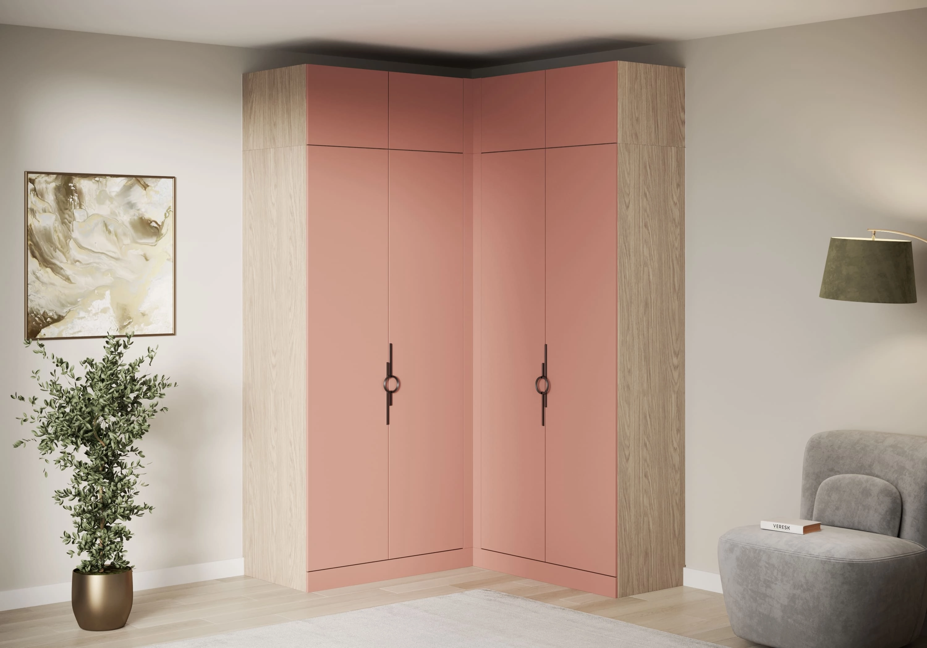 Распашной шкаф угловой Элавия-2-500 Премиум с антресолью